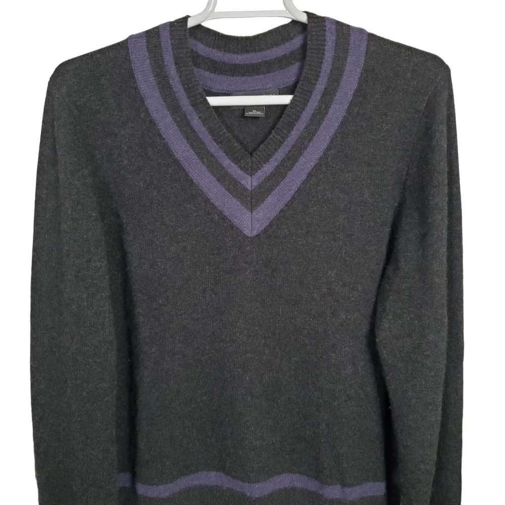 Bloomingdales The Mens Store Sz XL Sweater Cashmere V-neck Pullover Gray Purple